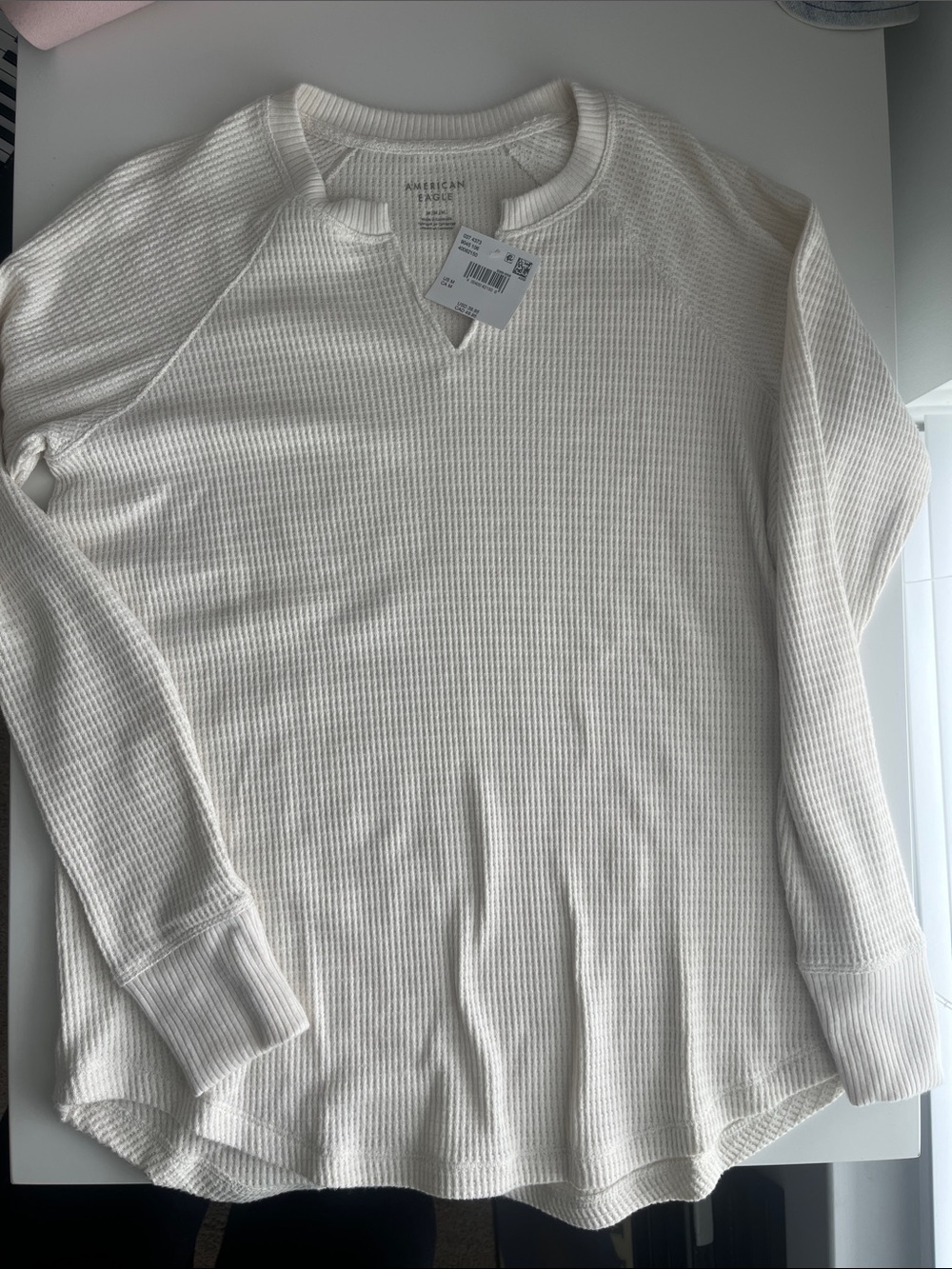 American Eagle Cream Waffle Knit Long Sleeve Top